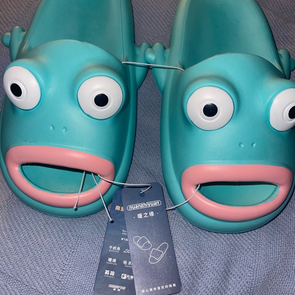 Nuanzhiyuan Fish Slippers - Teal and Pink